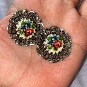 Floral Embroidered Antique silver tone Earrings